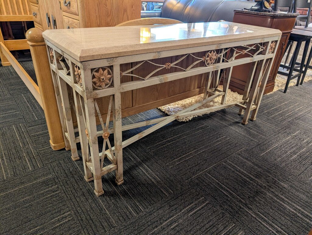 Stone Top Sofa Table With Metal Base