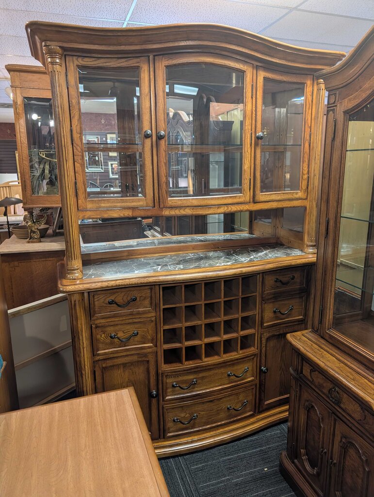 Oak Marble Top Wine Cabinet