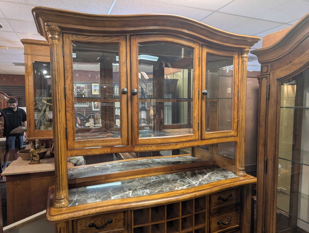 Oak Marble Top Wine Cabinet