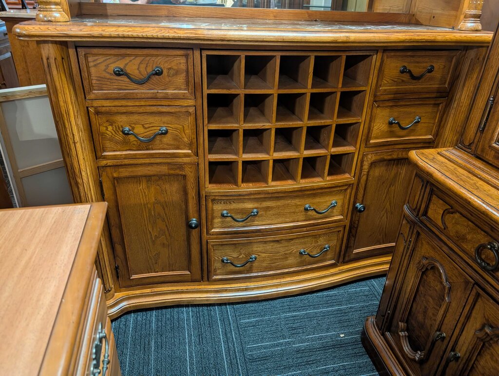 Oak Marble Top Wine Cabinet