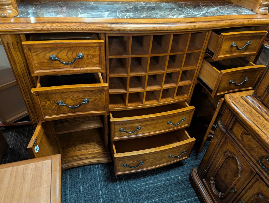 Oak Marble Top Wine Cabinet