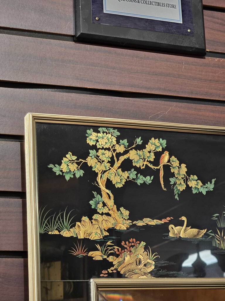 Fabulous Artist Signed (Tardiff 86) LaBarge Reverse Painted Chinoiserie Mirror