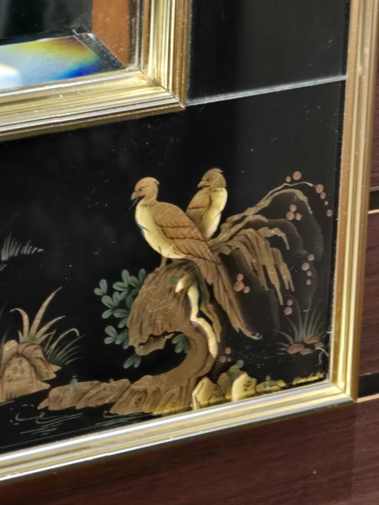Fabulous Artist Signed (Tardiff 86) LaBarge Reverse Painted Chinoiserie Mirror