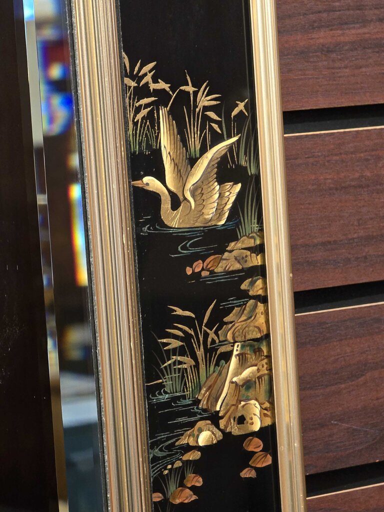Fabulous Artist Signed (Tardiff 86) LaBarge Reverse Painted Chinoiserie Mirror