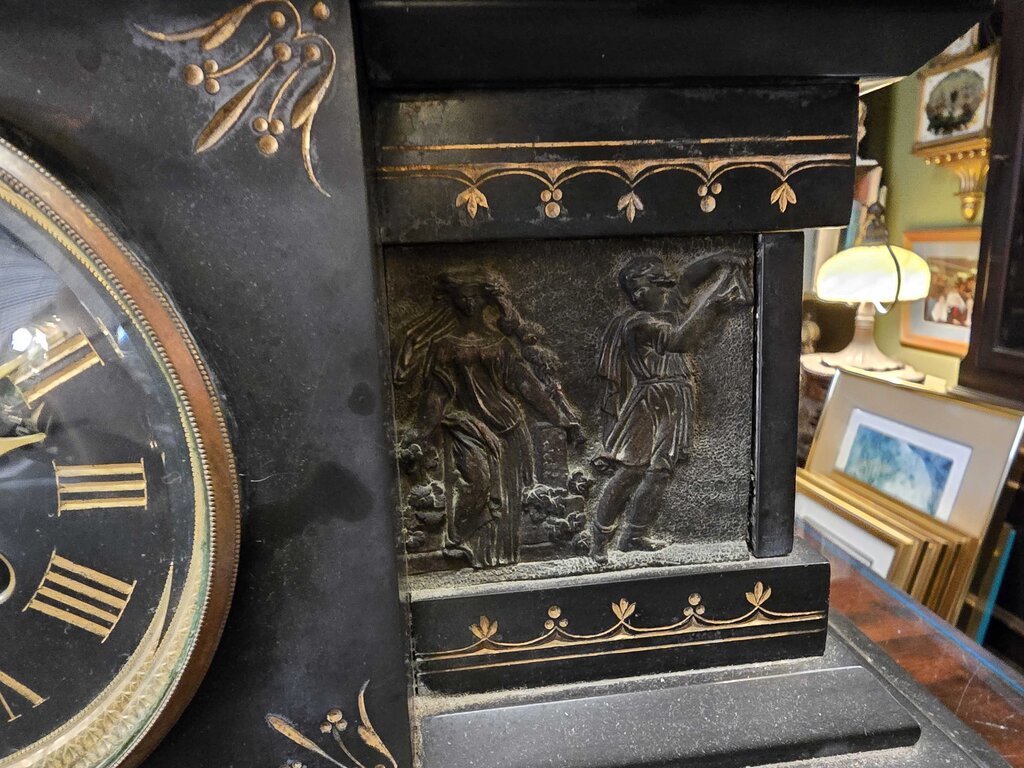 19th Century French Empire Black Slate Mantle Clock