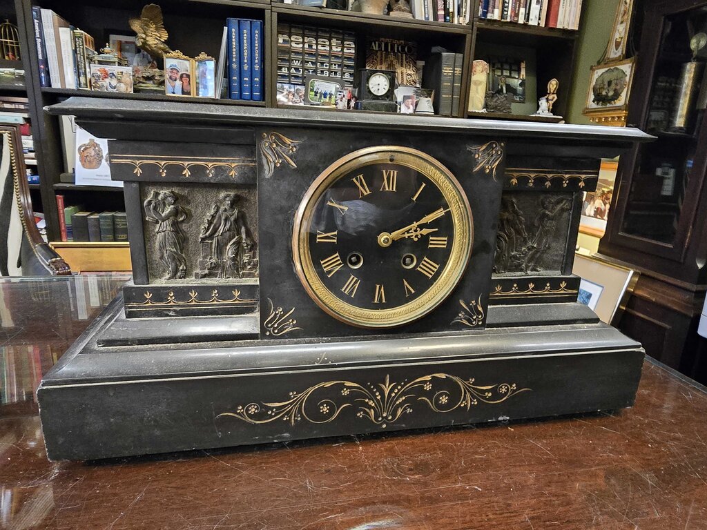 19th Century French Empire Black Slate Mantle Clock