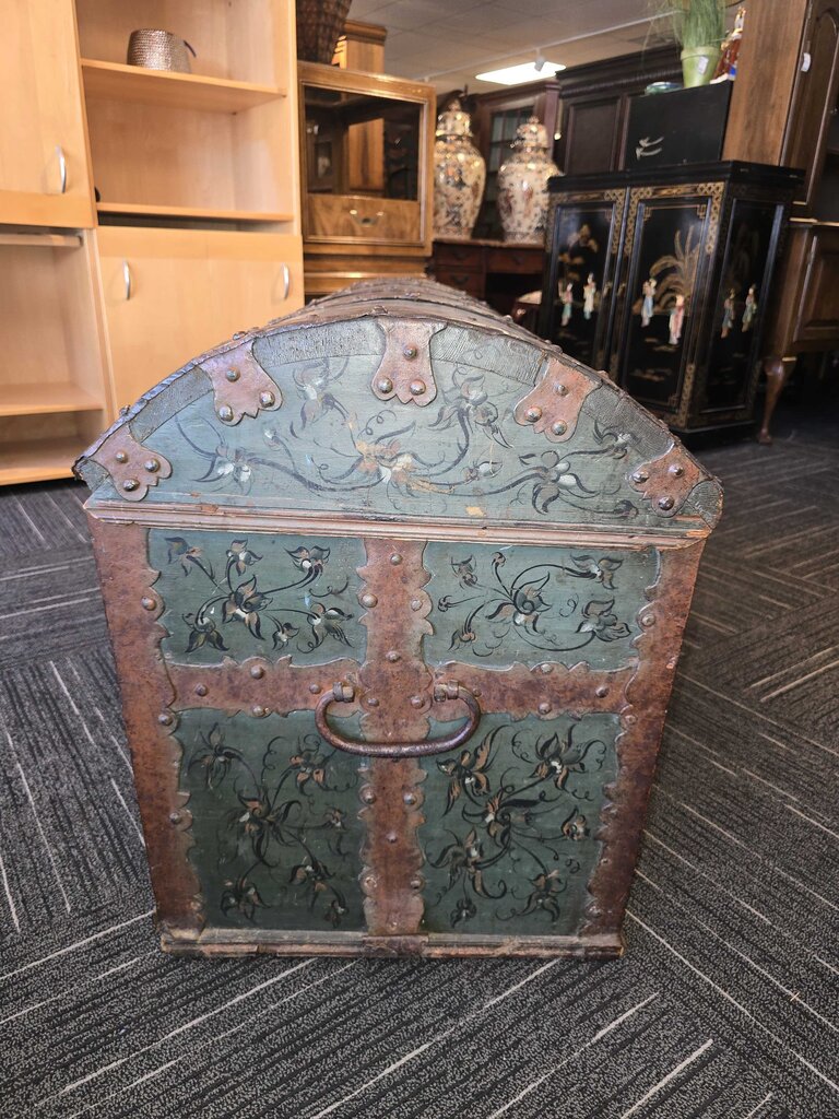 Fantastic Continental Original Painted Dome-Top Hope Chest, Dated 1804