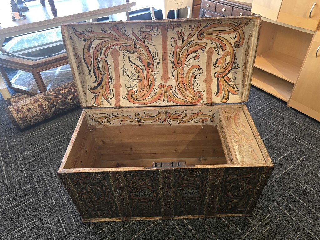 Fantastic Continental Original Painted Dome-Top Hope Chest, Dated 1804
