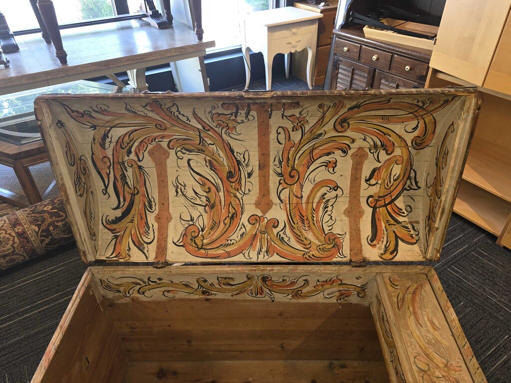 Fantastic Continental Original Painted Dome-Top Hope Chest, Dated 1804