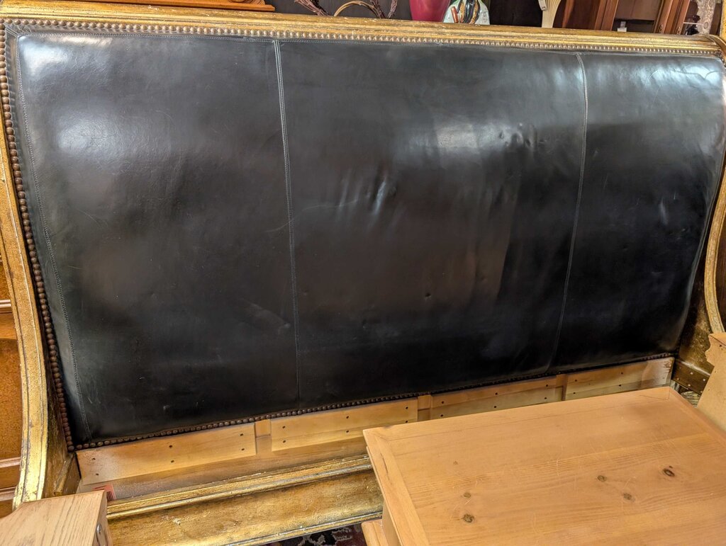 Gold Gilded Leather Upholstered King Size Bed