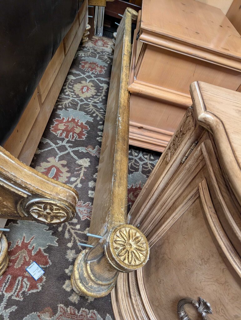 Gold Gilded Leather Upholstered King Size Bed