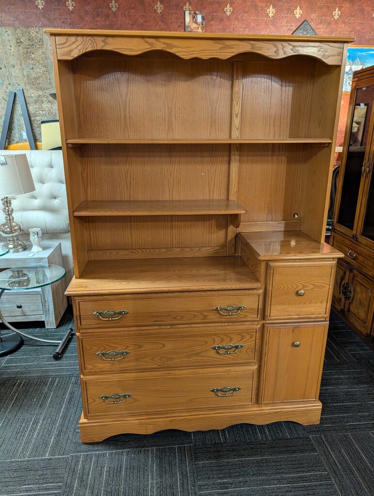 Oak Finish Dresser With Bookshelf Top