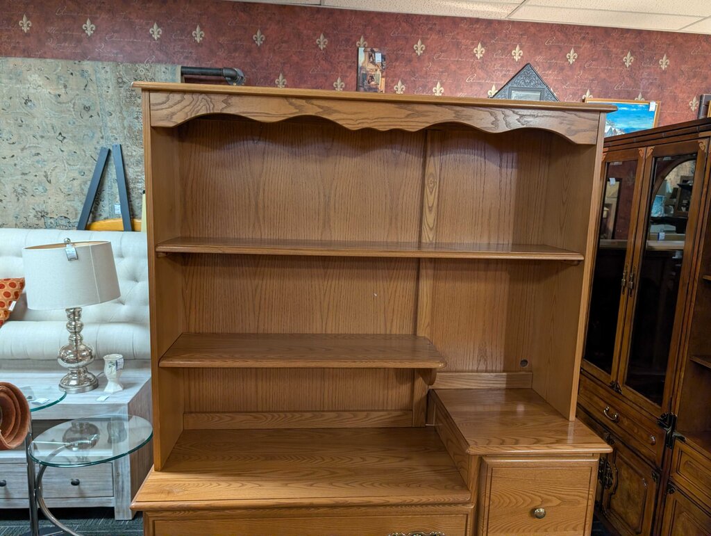 Oak Finish Dresser With Bookshelf Top