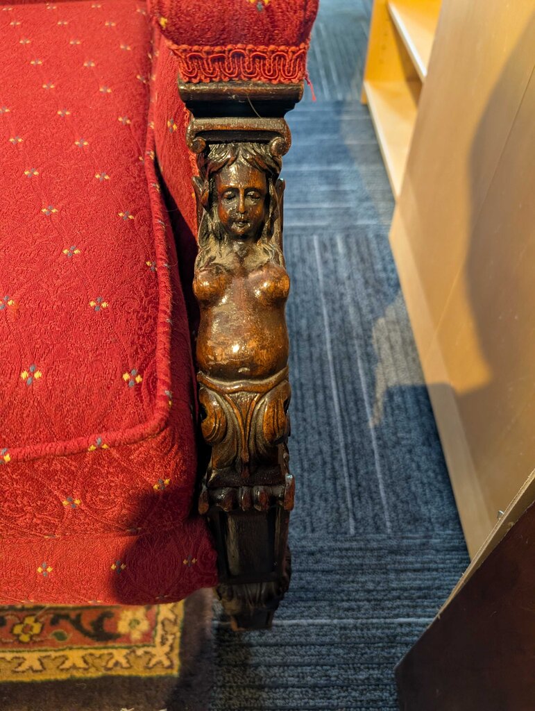 Professionally Re-Uphulstered Renaissance Revival Caryatid Carved Arm Chair