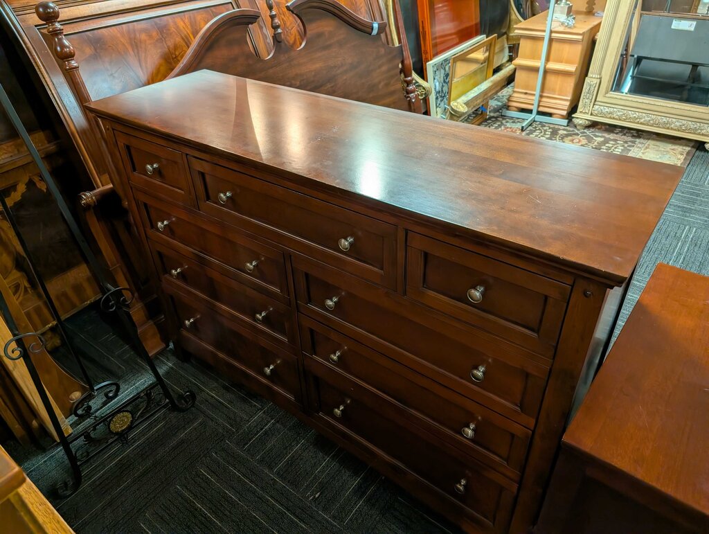 Cherry Finish Nine Drawer Dresser