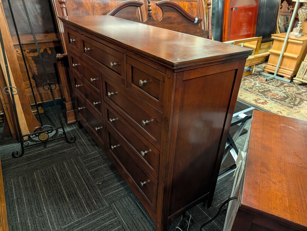 Cherry Finish Nine Drawer Dresser