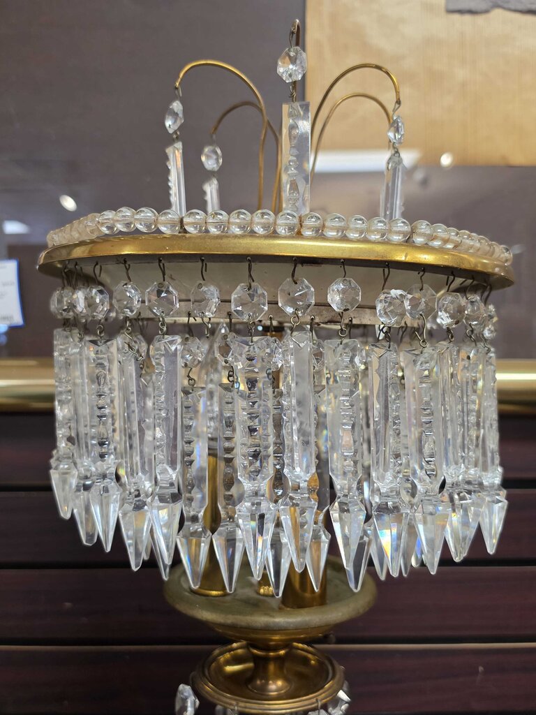 Circa 1950 Brass & Crystal Prism Table Lamp