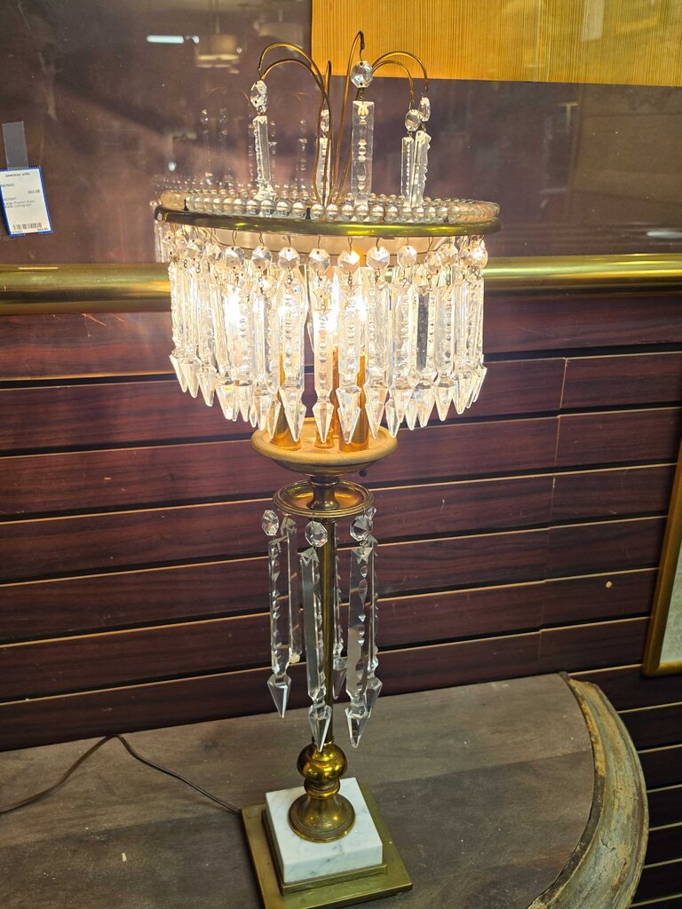 Circa 1950 Brass & Crystal Prism Table Lamp