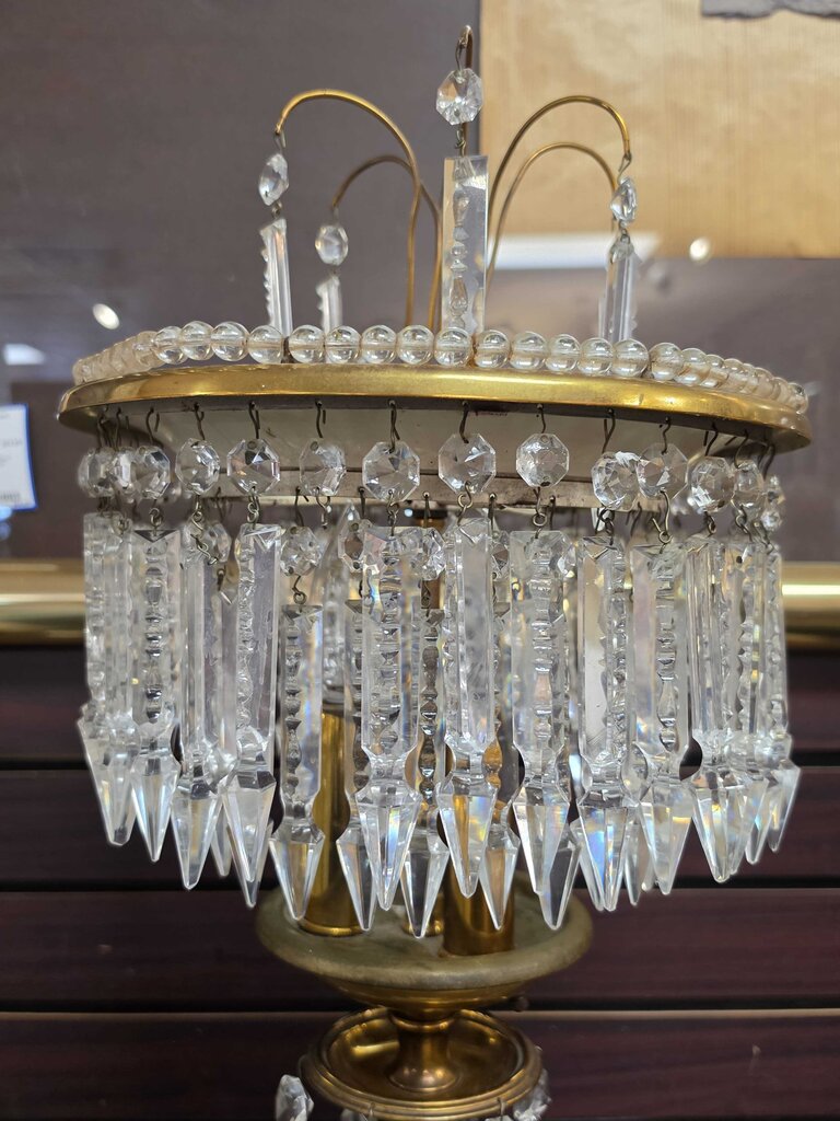 Circa 1950 Brass & Crystal Prism Table Lamp