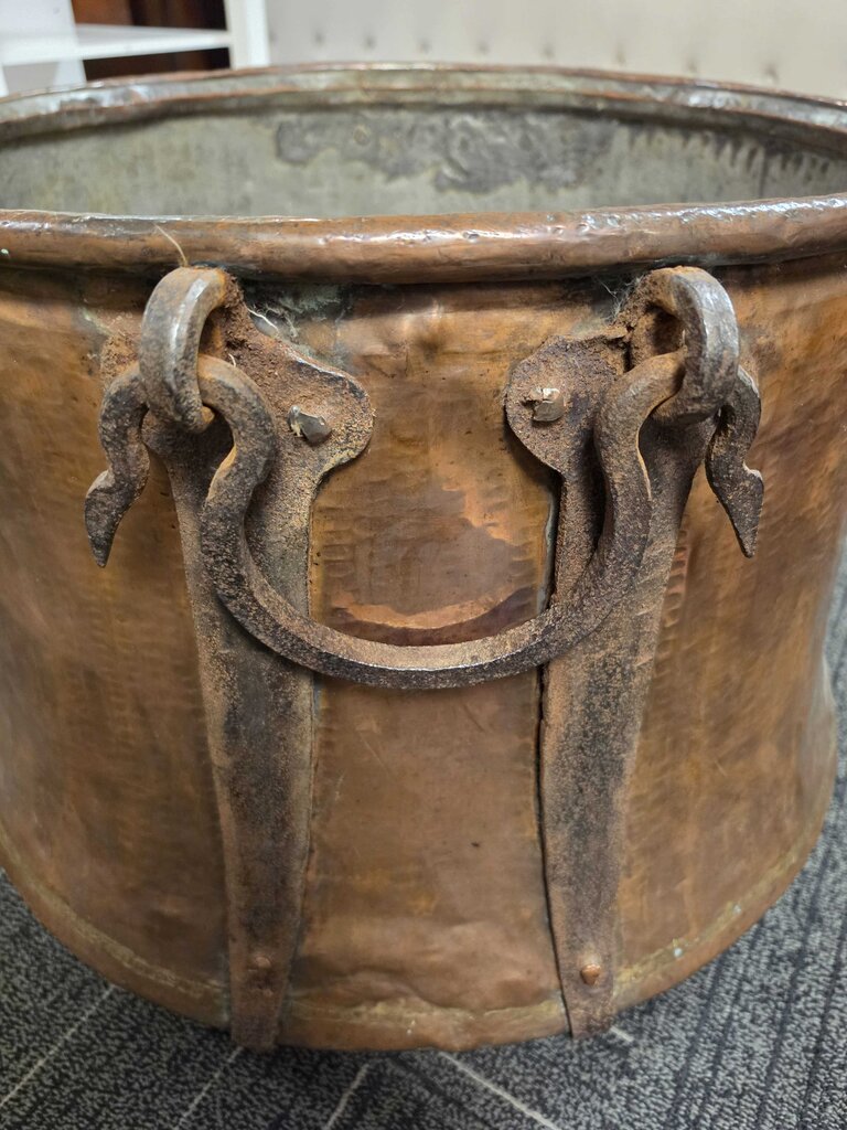 Outstanding LOutsanding Large Georgian Hand Hammered Cauldron w/ Hand-forged Wrought Iron Mounts Circa 1800