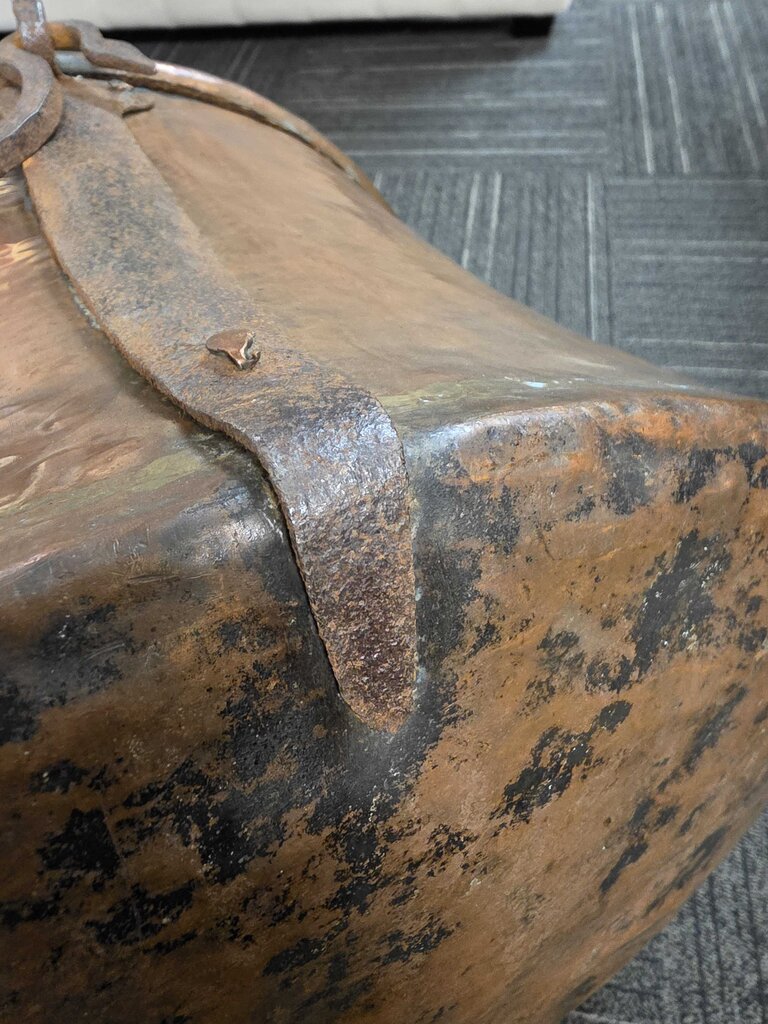Outstanding LOutsanding Large Georgian Hand Hammered Cauldron w/ Hand-forged Wrought Iron Mounts Circa 1800