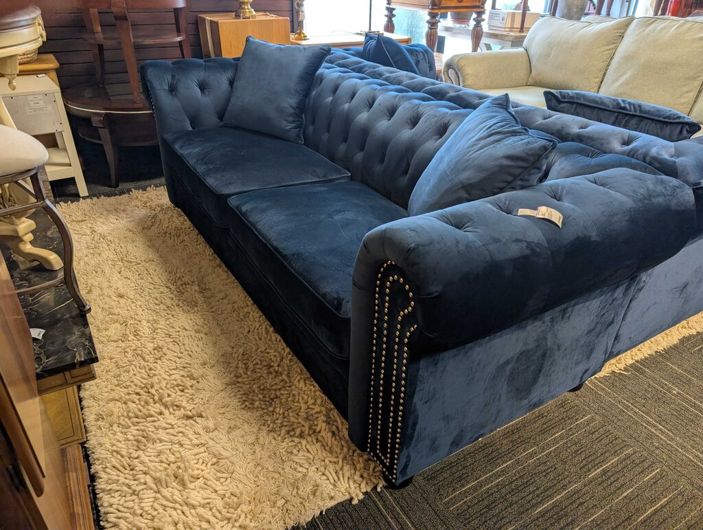 Modern Blue Velour Tufted Sofa