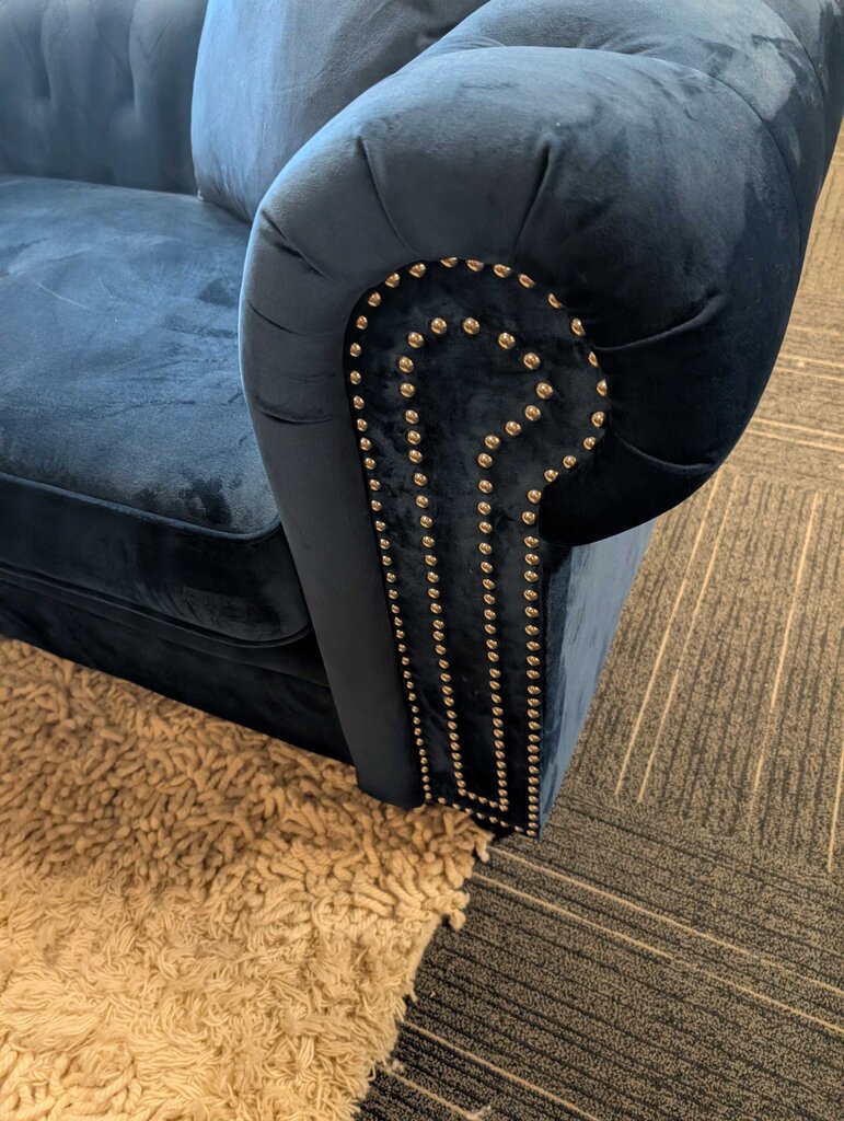 Modern Blue Velour Tufted Sofa
