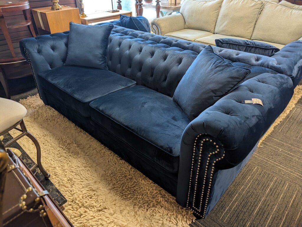 Modern Blue Velour Tufted Sofa