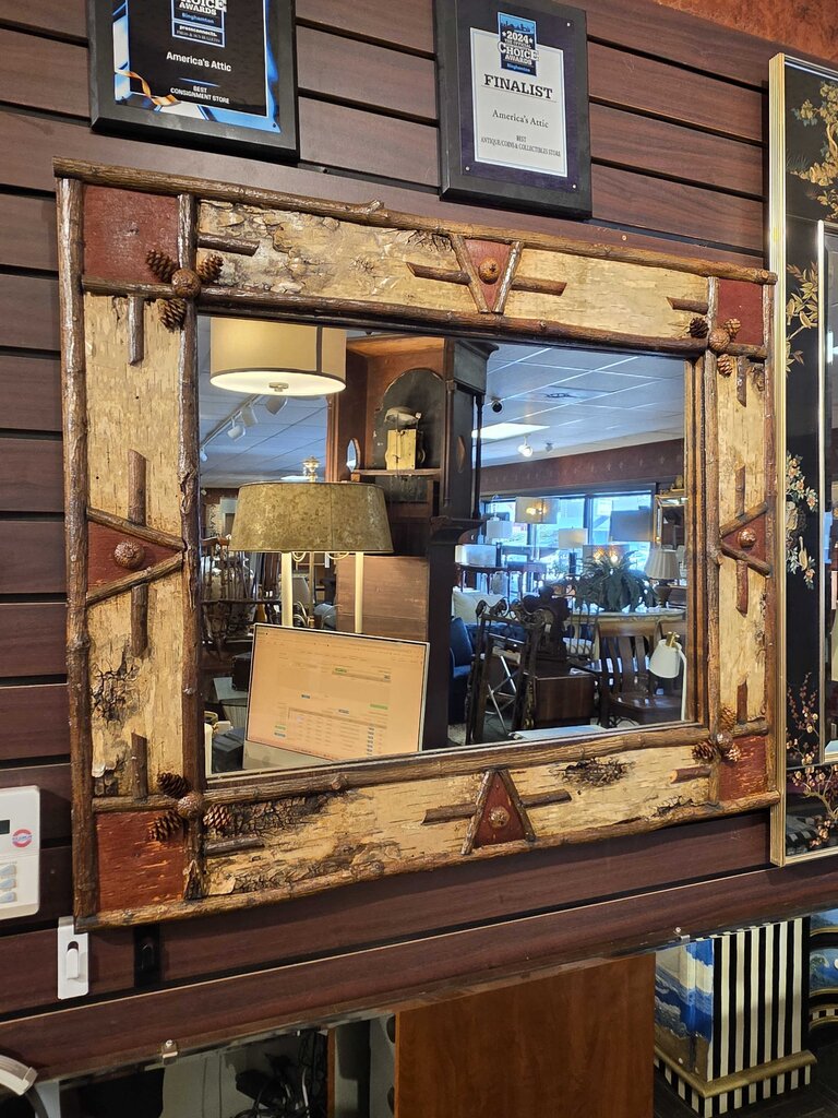 Rustic Birch Bark & Twig Craftsman Mirror