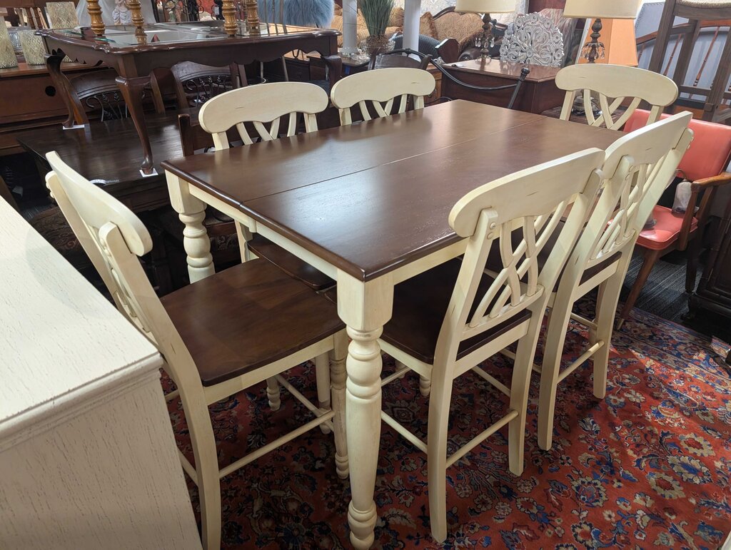 Country Style Counter Height Table With Six Chairs