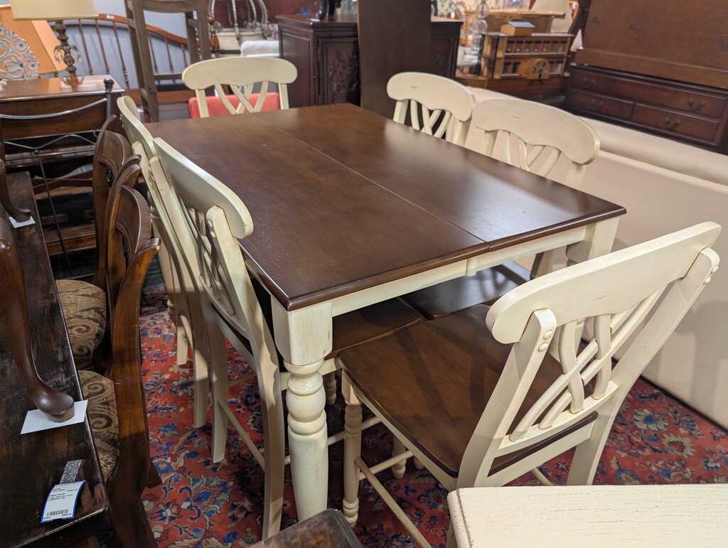 Country Style Counter Height Table With Six Chairs