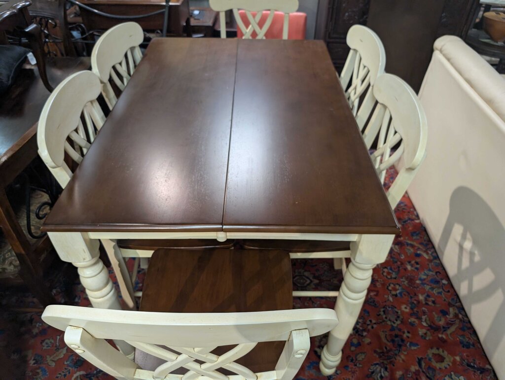 Country Style Counter Height Table With Six Chairs