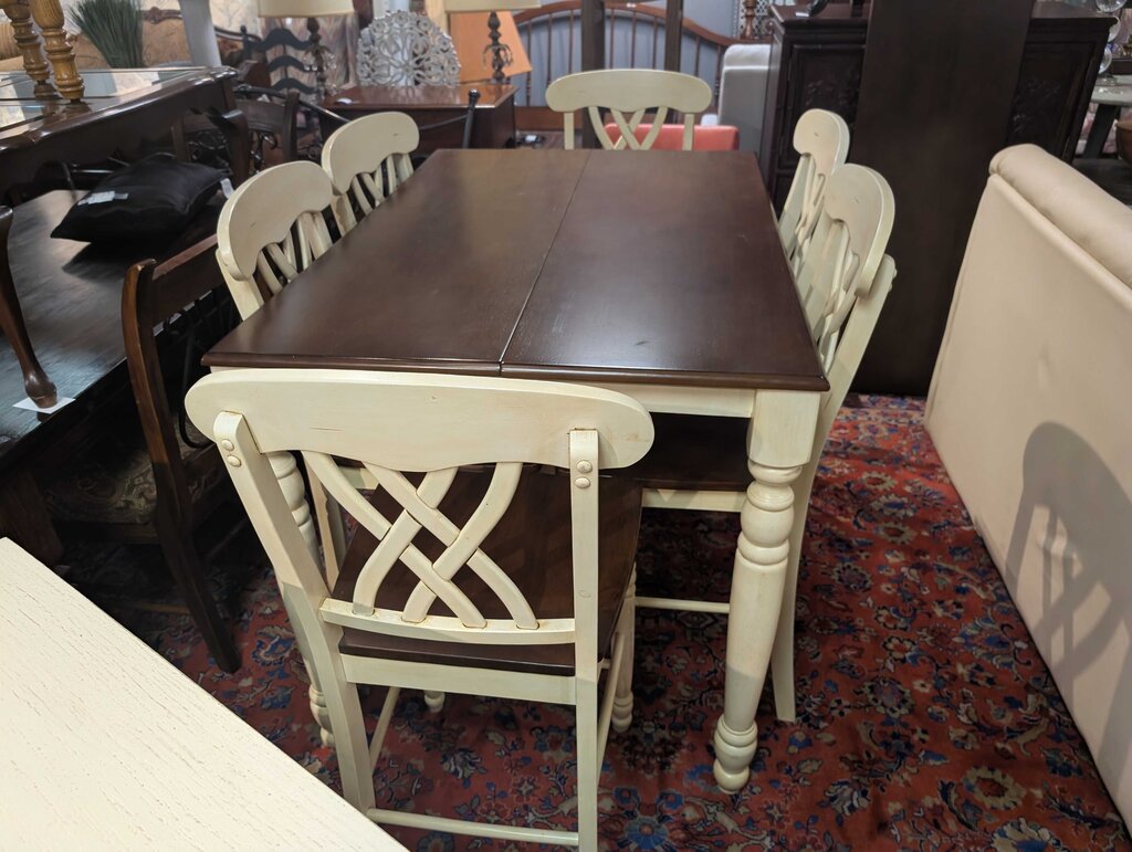 Country Style Counter Height Table With Six Chairs