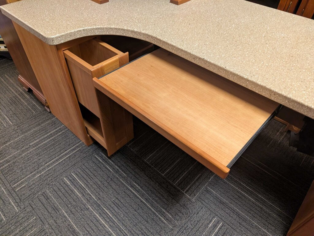 Cabinetmake-Crafted Solid Cherry Executive Desk w/ Corian Top & Storage Cabinet