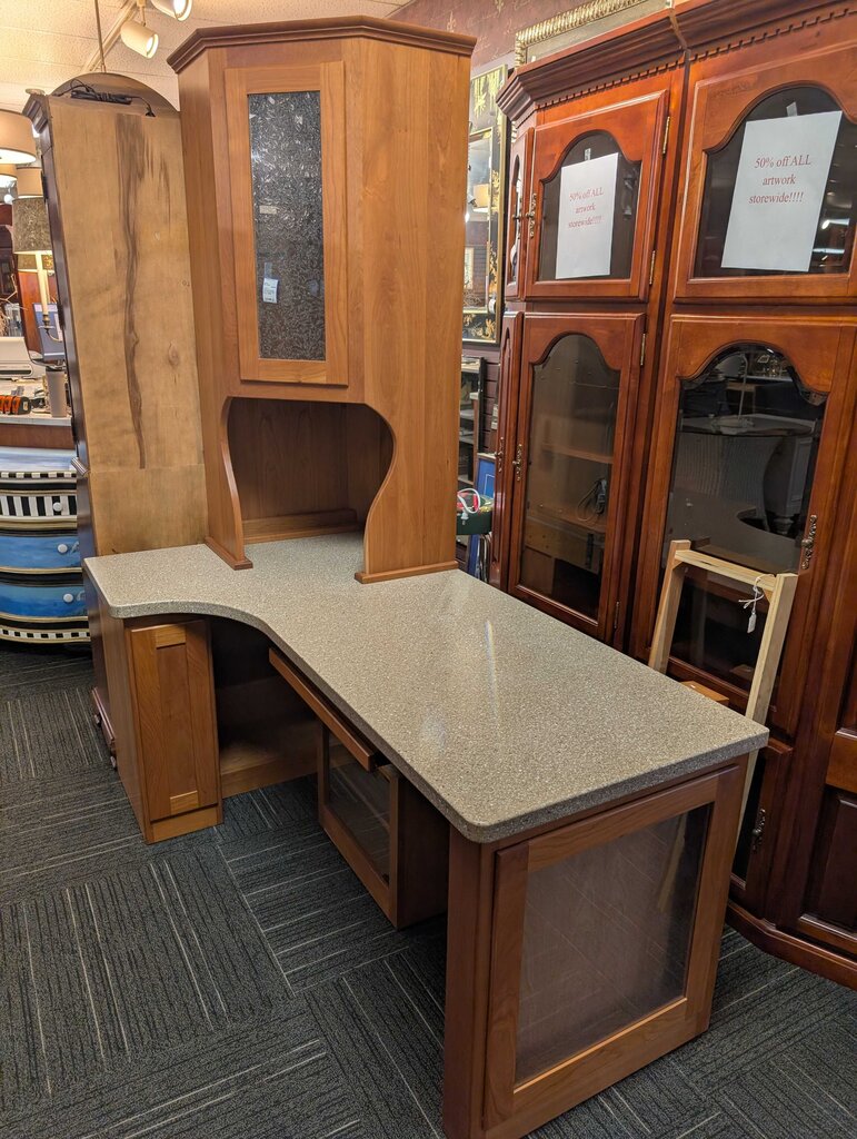 Cabinetmake-Crafted Solid Cherry Executive Desk w/ Corian Top & Storage Cabinet