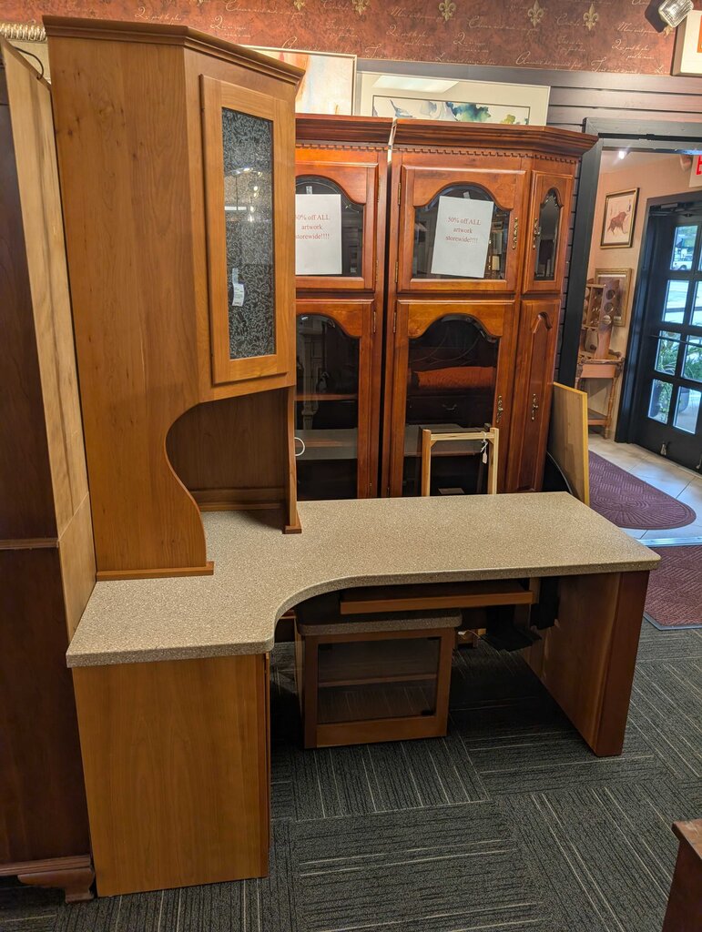 Cabinetmake-Crafted Solid Cherry Executive Desk w/ Corian Top & Storage Cabinet