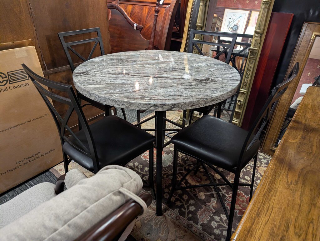 Faux Marble Top Counter Height Table With Four Chairs