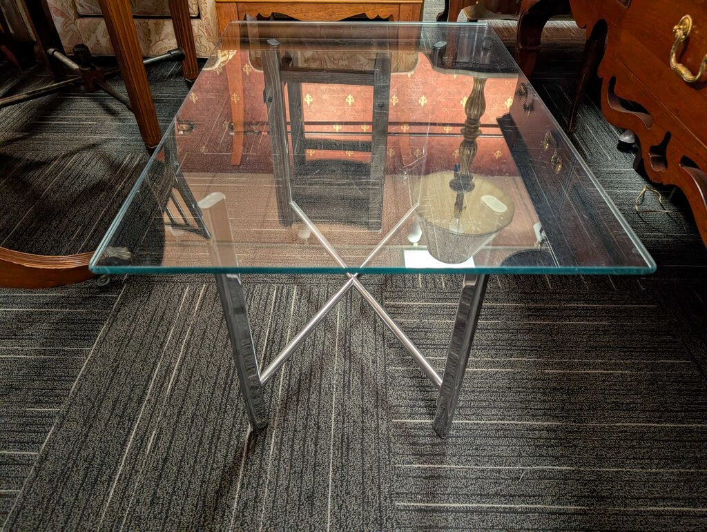 Vintage Chrome And Glass Side Table