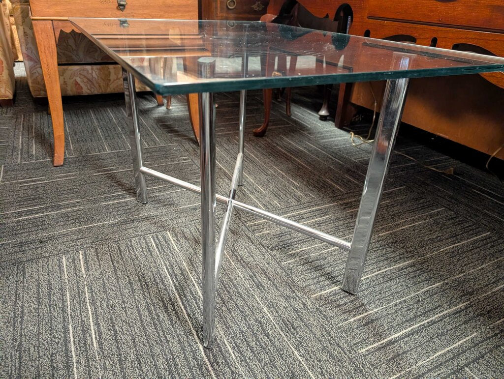Vintage Chrome And Glass Side Table