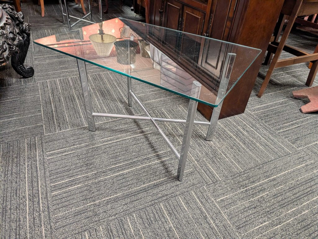 Vintage Chrome And Glass Side Table