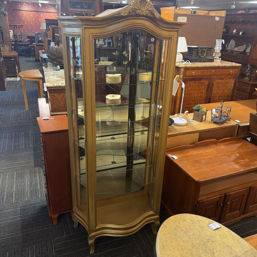 French Louis XV Style Curved Glass Vitrine Etagere Display Cabinet
