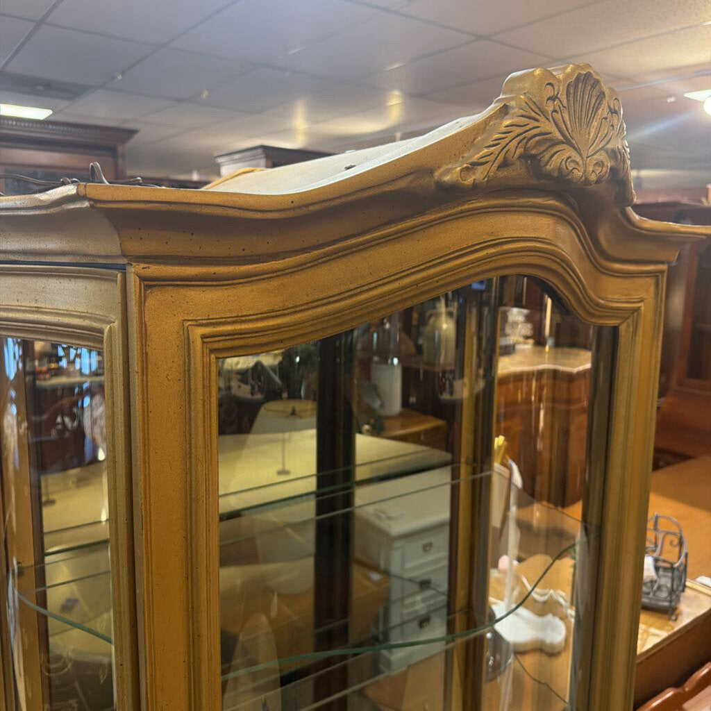 French Louis XV Style Curved Glass Vitrine Etagere Display Cabinet