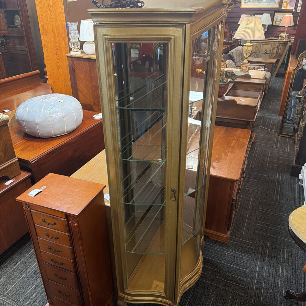French Louis XV Style Curved Glass Vitrine Etagere Display Cabinet