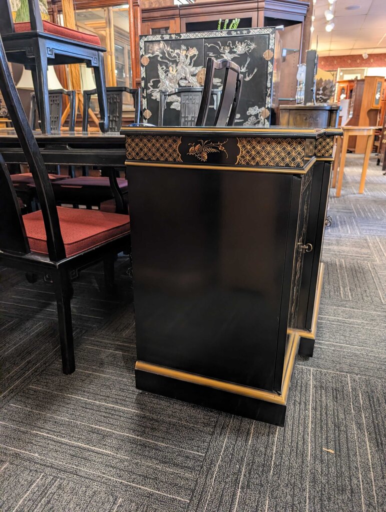 Hand Painted Black Lacquer Chinoiserie Oriental Sideboard by Drexel
