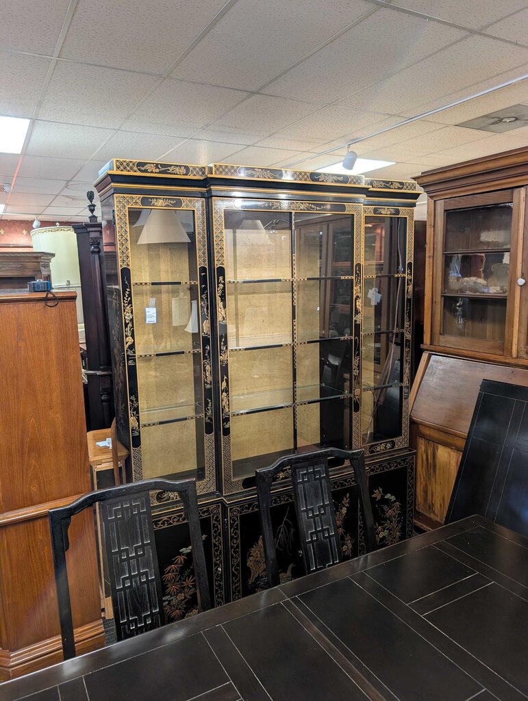 Hand Painted Black Lacquer Chinoiserie Oriental 1 piece by Drexel China Cabinet