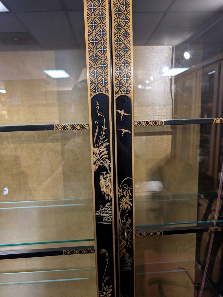 Hand Painted Black Lacquer Chinoiserie Oriental 1 piece by Drexel China Cabinet