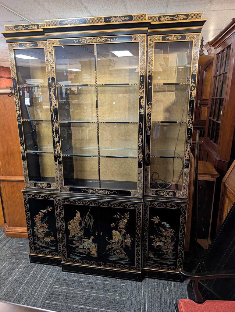 Hand Painted Black Lacquer Chinoiserie Oriental 1 piece by Drexel China Cabinet