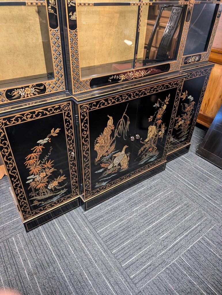 Hand Painted Black Lacquer Chinoiserie Oriental 1 piece by Drexel China Cabinet