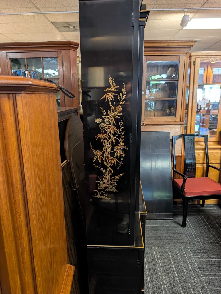 Hand Painted Black Lacquer Chinoiserie Oriental 1 piece by Drexel China Cabinet