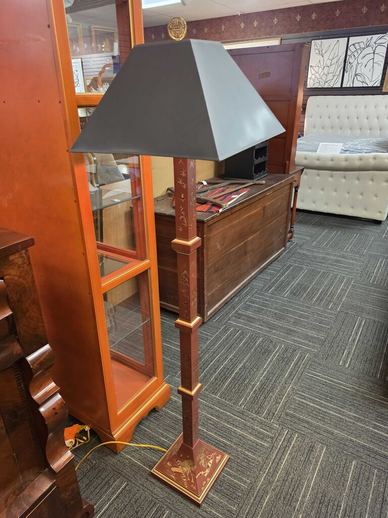 Chinoiserie Metal Base Painted Floor Lamp by Drexel